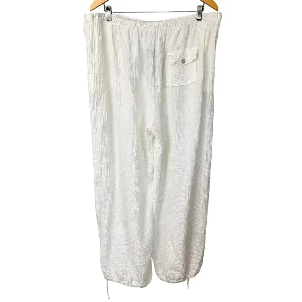 bryn WALKER White Waffle Knit Pants Size XL Quiet Luxury Coastal Summer NWT